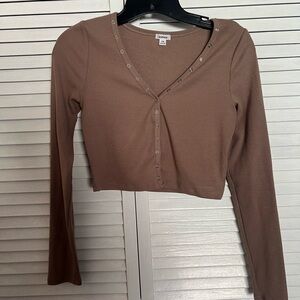 Taupe Long Sleeve Crop Top